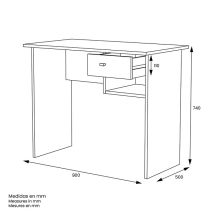Mesa de Escritorio y Trabajo en Color Roble, 90x50x74cm - Con Cajón y Estante para Oficina o Estudio