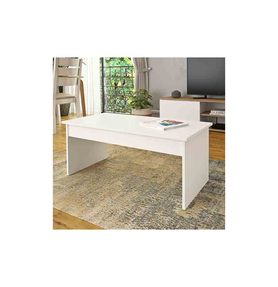 Mesa de Centro Fija, Mesa Auxiliar, Acabado en Blanco, Medidas: 100 cm (Largo) x 50 cm (Ancho) x 41,6 cm (Alto)