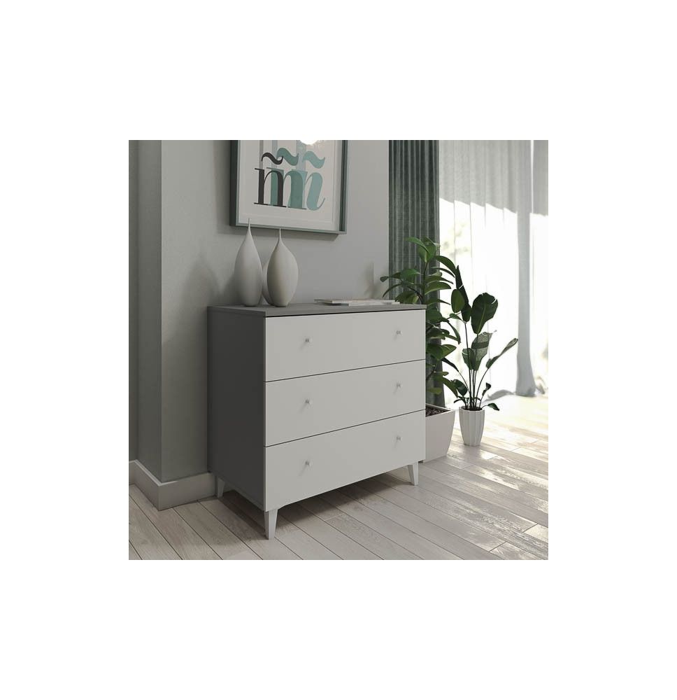 Cómoda con 3 Cajones, para Dormitorio, Acabado en Color Blanco, Medidas: 80 cm (Ancho) x 80 cm (Alto) x 48 cm (Fondo)