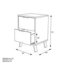 Mesita de noche 2 cajones Moderna acabado Gris/roble 56.5cm(alto) 40cm(ancho) 35cm(fondo)