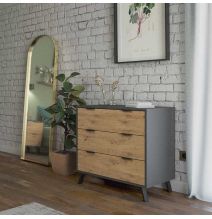 Cómoda con 3 Cajones, para Dormitorio, Acabado en Color Gris/roble, Medidas: 80 cm (Ancho) x 78,2 cm (Alto) x 48 cm (Fondo)