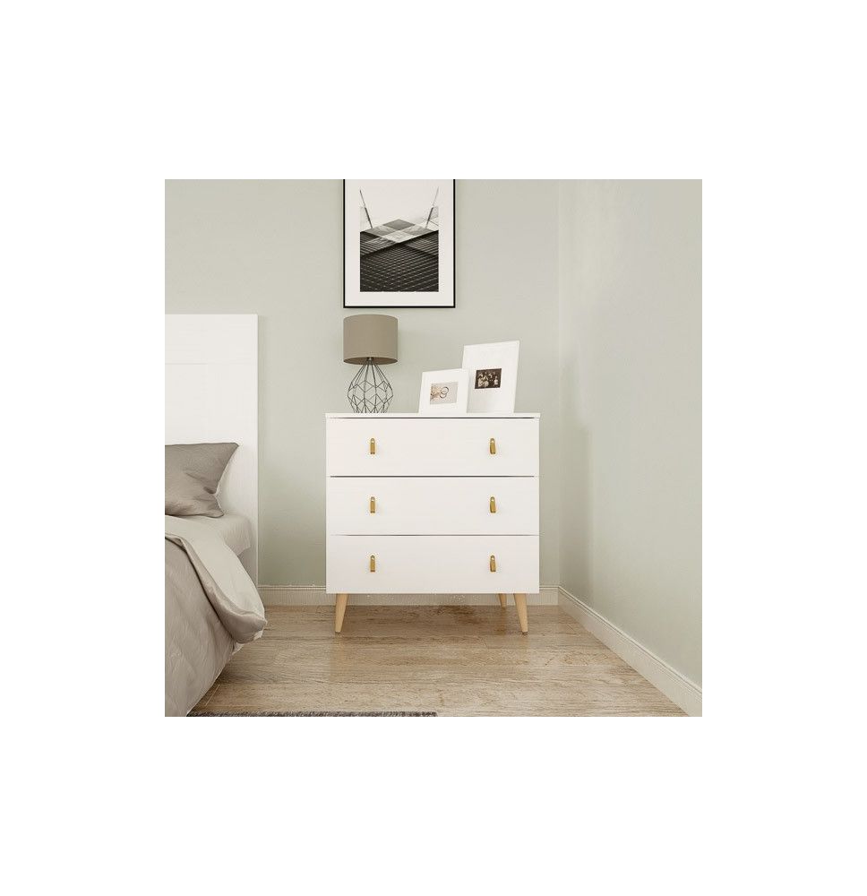 Cómoda con 3 Cajones, para Dormitorio, Acabado en Color Blanco, Medidas: 80 cm (Ancho) x 83,5 cm (Alto) x 48 cm (Fondo)