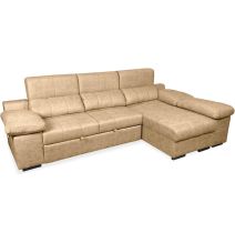 Sofá con Chaiselongue Reversible Color Piedra, Asientos Extensibles y Arcón, 291x160x104 cm, Tapizado en Tela