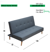 Sofá Cama Clic Clac 3 Plazas Tipo Libro, Color Gris, Diseño Moderno, 188x88x88 cm