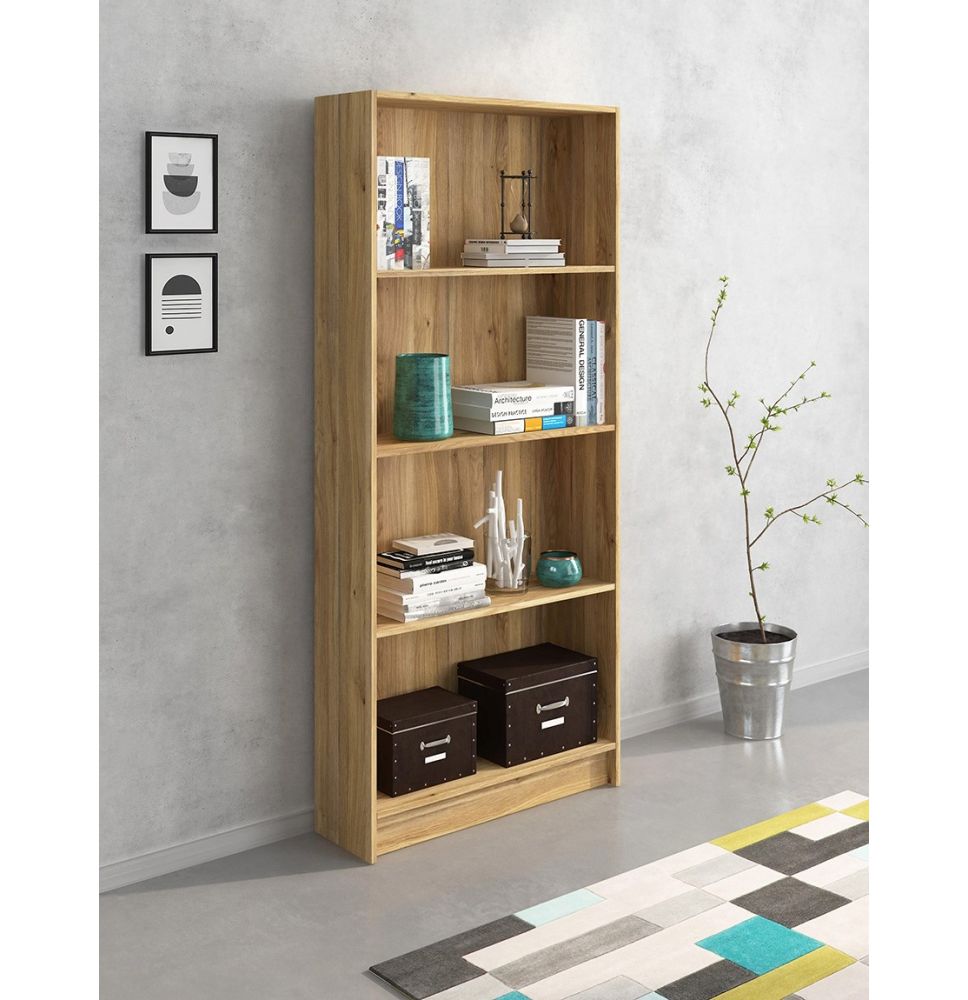 Meyvaser Librería estantería con cuatro baldas en madera color Mauvella para salón 180x80x24,5 cm