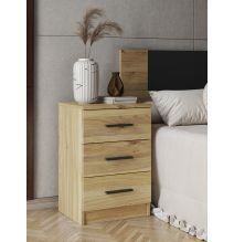 Mesita de Noche 3 cajones, Mesilla de Noche Acabado en Mauvella y Negro, Medidas: 39,6 cm (Lar) x 33,5 cm (Fon) x 59,5 cm (Al)