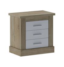 Mesita de Noche 3 Cajones, Mesilla de Dormitorio, Color Cambrian y Blanco , Medidas: 66 cm (anc) x 39,6 cm (Fo) x 63,8 cm (Al)
