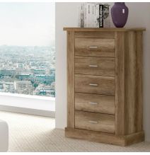 Cómoda, Sinfonier 5 Cajones, Acabado en Color Cañón, Medidas: 66 cm (Ancho) x 107 cm (Alto) x 39,6 cm de (Fondo)