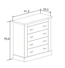 Cómoda 4 Cajones, Acabado en Blanco y Cambrian, Medidas: 91,5 cm (Ancho) x 90,8 cm (Alto) x 39,6 cm de (Fondo)