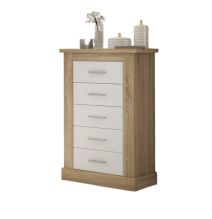 Pack Cabecero de 110 x 120 cm + 1 Mesita de Noche + Sinfonier, Color Cambria y Blanco (para Cama de 135-140 o 160)