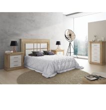 Pack de Dormitorio con Cabecero de 160 x 120 cm + 2 Mesitas de Noche + Sinfonier | Color Cambria y Blanco